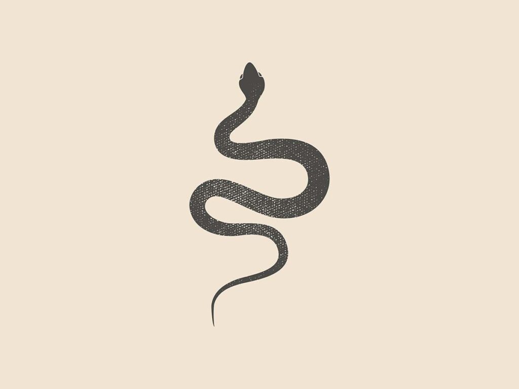 Schwarze Schlangen-Illustration auf beigem Hintergrund, elegant gewunden, ideal für Design-Projekte und Tiermotive.